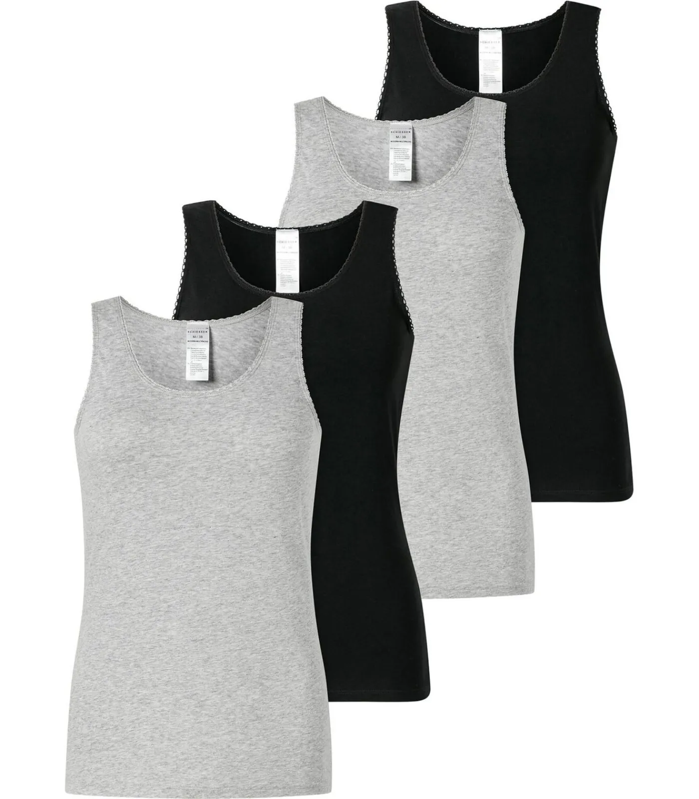 SCHIESSER Onderhemd Verpakking van 4 black/gray New
