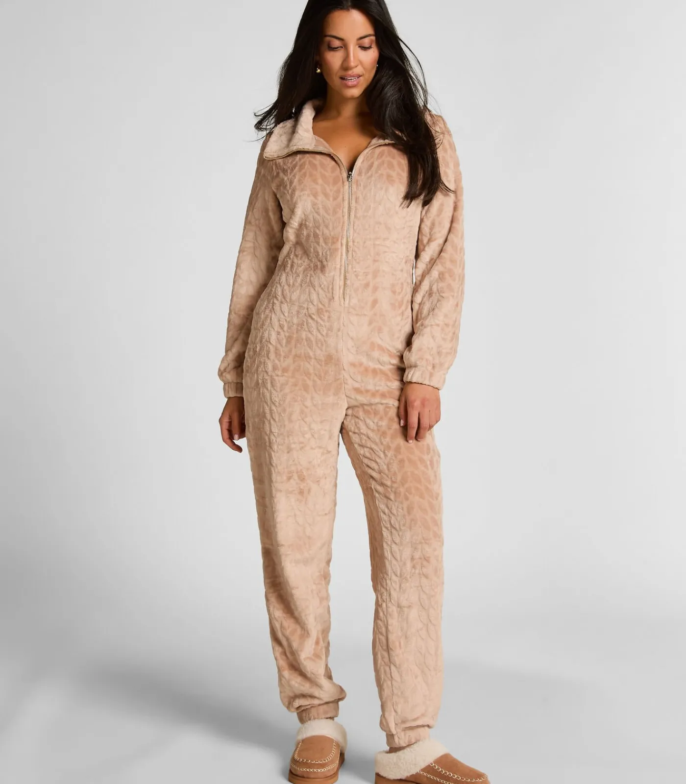 Hunkemöller Onesie met kabelontwerp en rits beige Clearance
