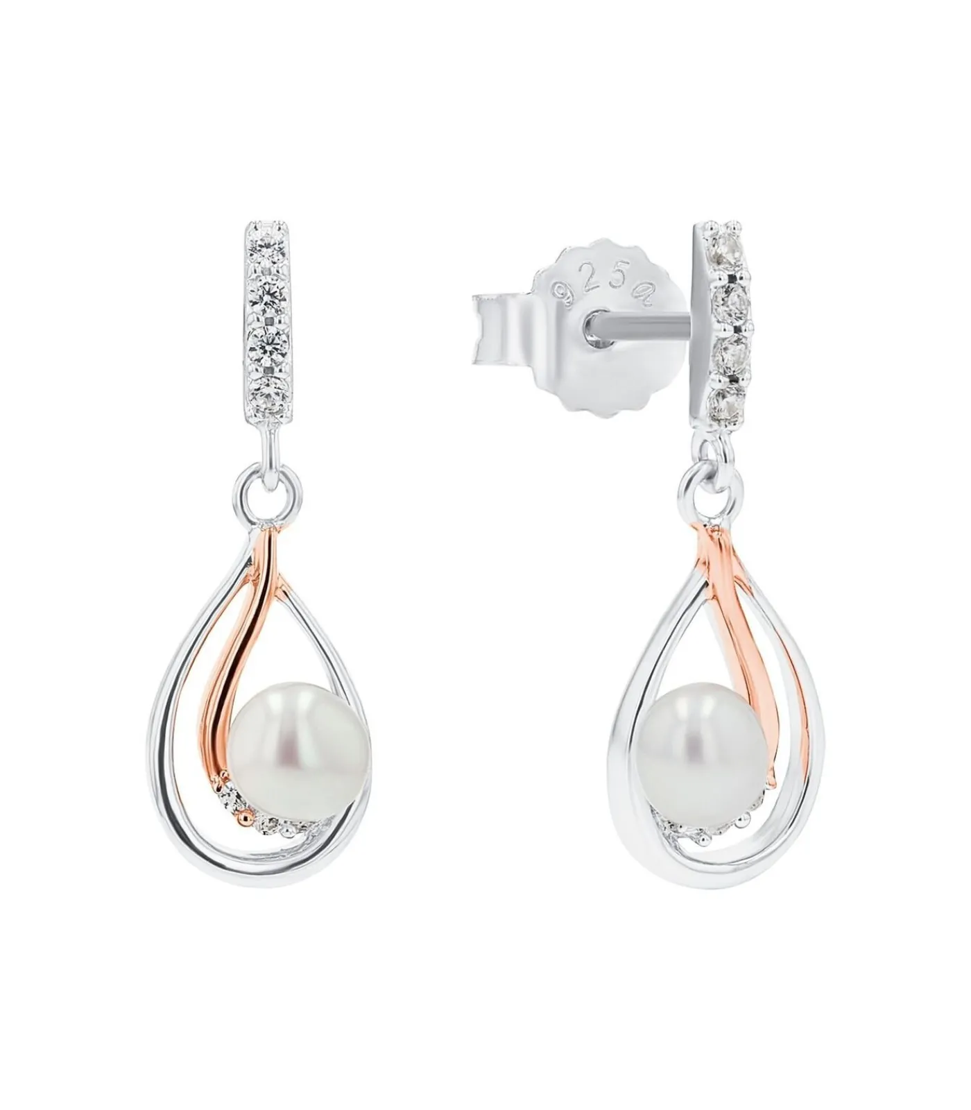 Amor Oorbellen für Damen, 925 Sterling Silber, Zirkonia synth., Süßwasserzuchtperle gold/silver Outlet