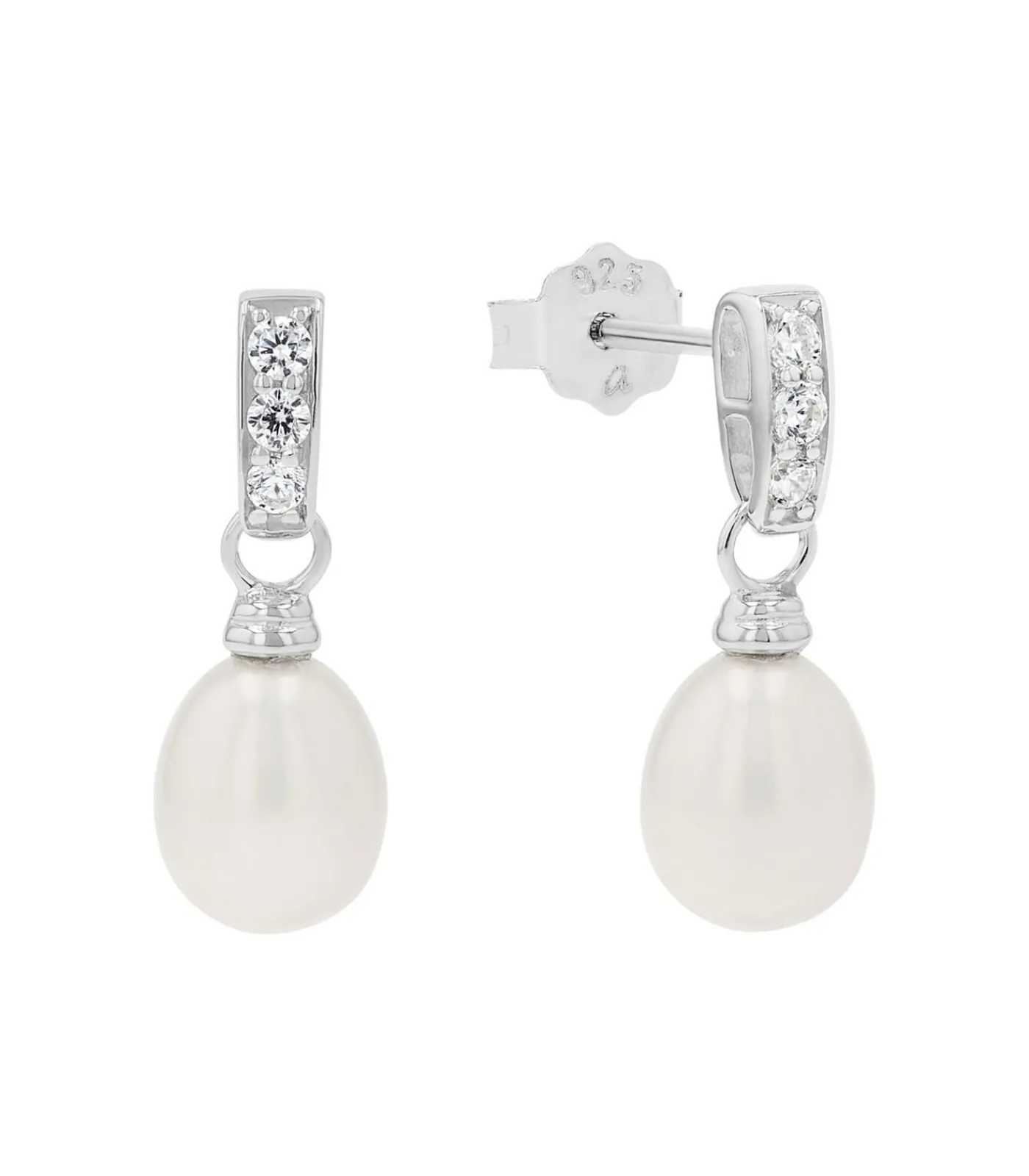 Amor Oorbellen für Damen, 925 Sterling Silber, Zirkonia synth., Süßwasserzuchtperle silver New
