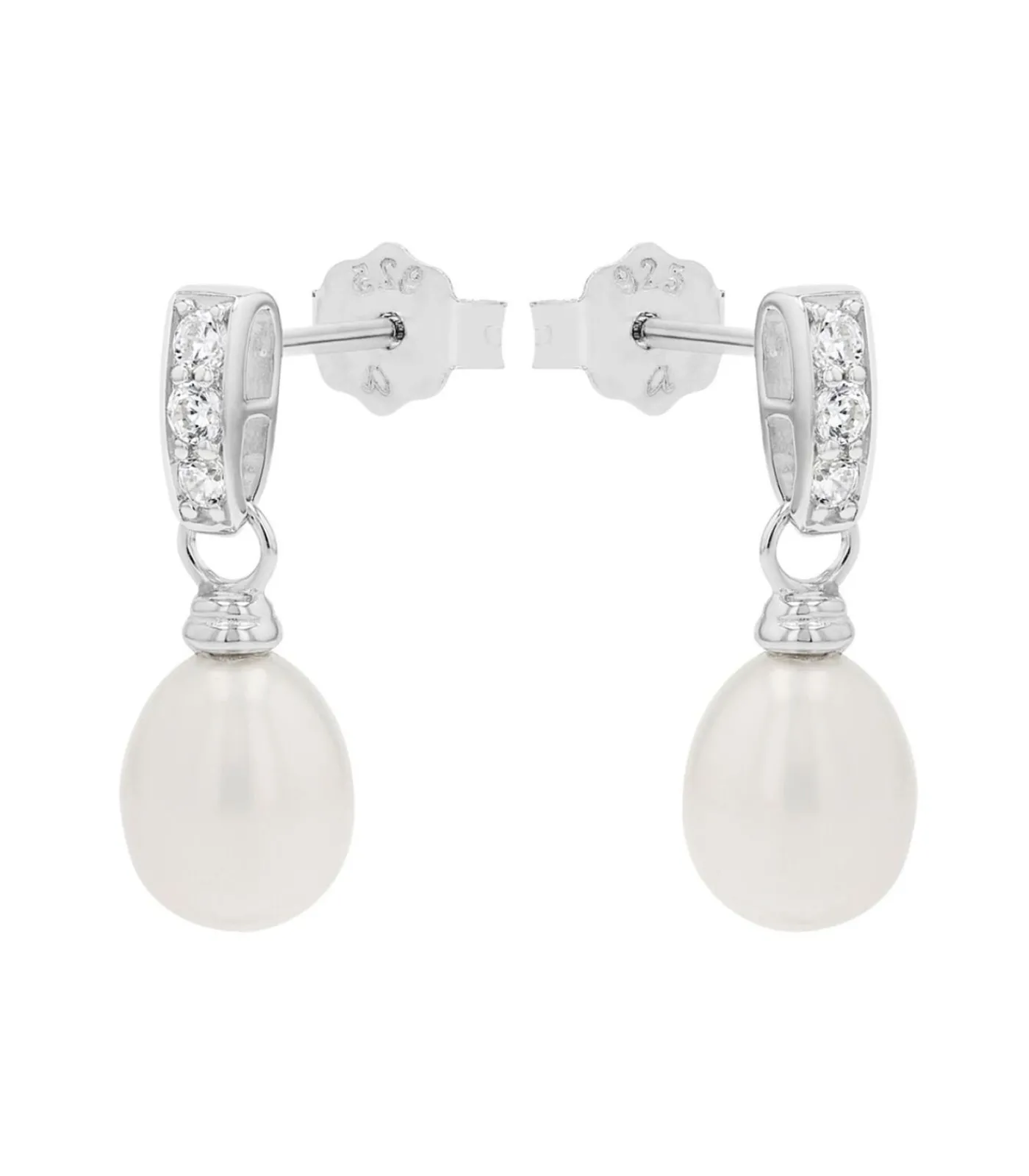 Amor Oorbellen für Damen, 925 Sterling Silber, Zirkonia synth., Süßwasserzuchtperle silver New