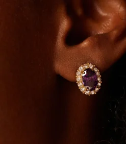 Lucardi Oorbellen Staal purple Discount