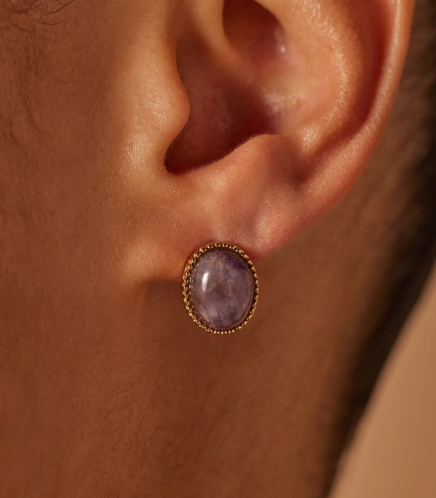 Lucardi Oorbellen Staal - Goudkleurig purple Hot