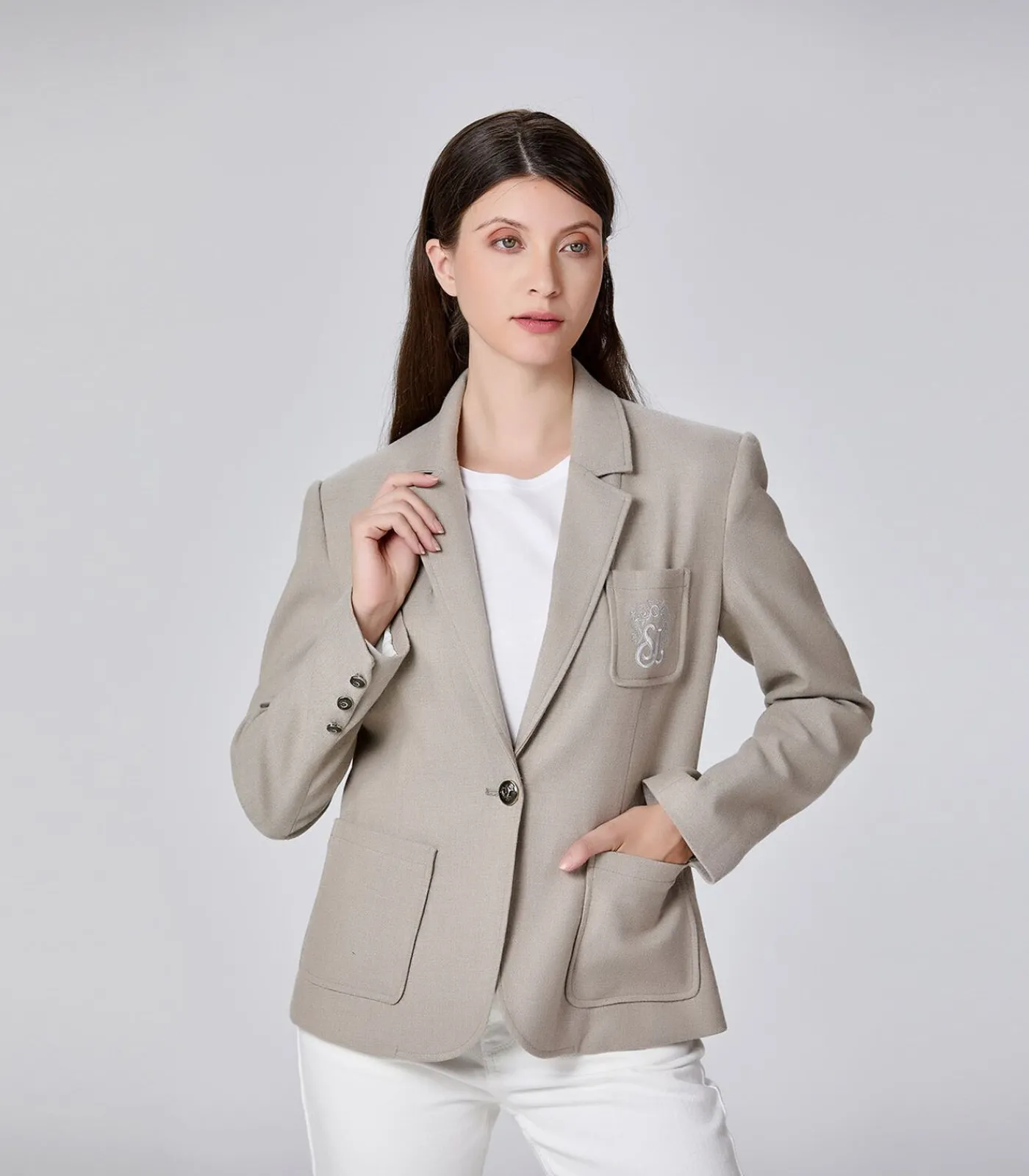Smart & Joy Op maat gemaakt jasje met patch taupe Hot