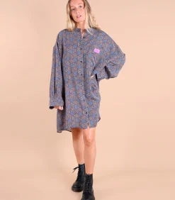 Oxbow Oversized jurk met mandarijnkraag MOSAIC darkGrey Discount