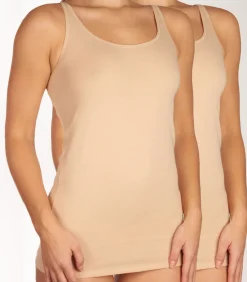 SCHIESSER 2-Pack dames hemden - Organic 95/5 - Basics - Biologisch katoenen vrouwen hemdjes - Onderhemd met brede bandjes beige Hot