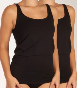 SCHIESSER 2-Pack dames hemden - Organic 95/5 - Basics - Biologisch katoenen vrouwen hemdjes - Onderhemd met brede bandjes black Sale