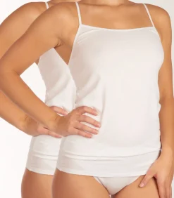 SCHIESSER 2-Pack dames spaghetti hemdjes - Organic 95/5 - Basics - Dames singlets met spaghetti bandjes - Biologisch katoen white