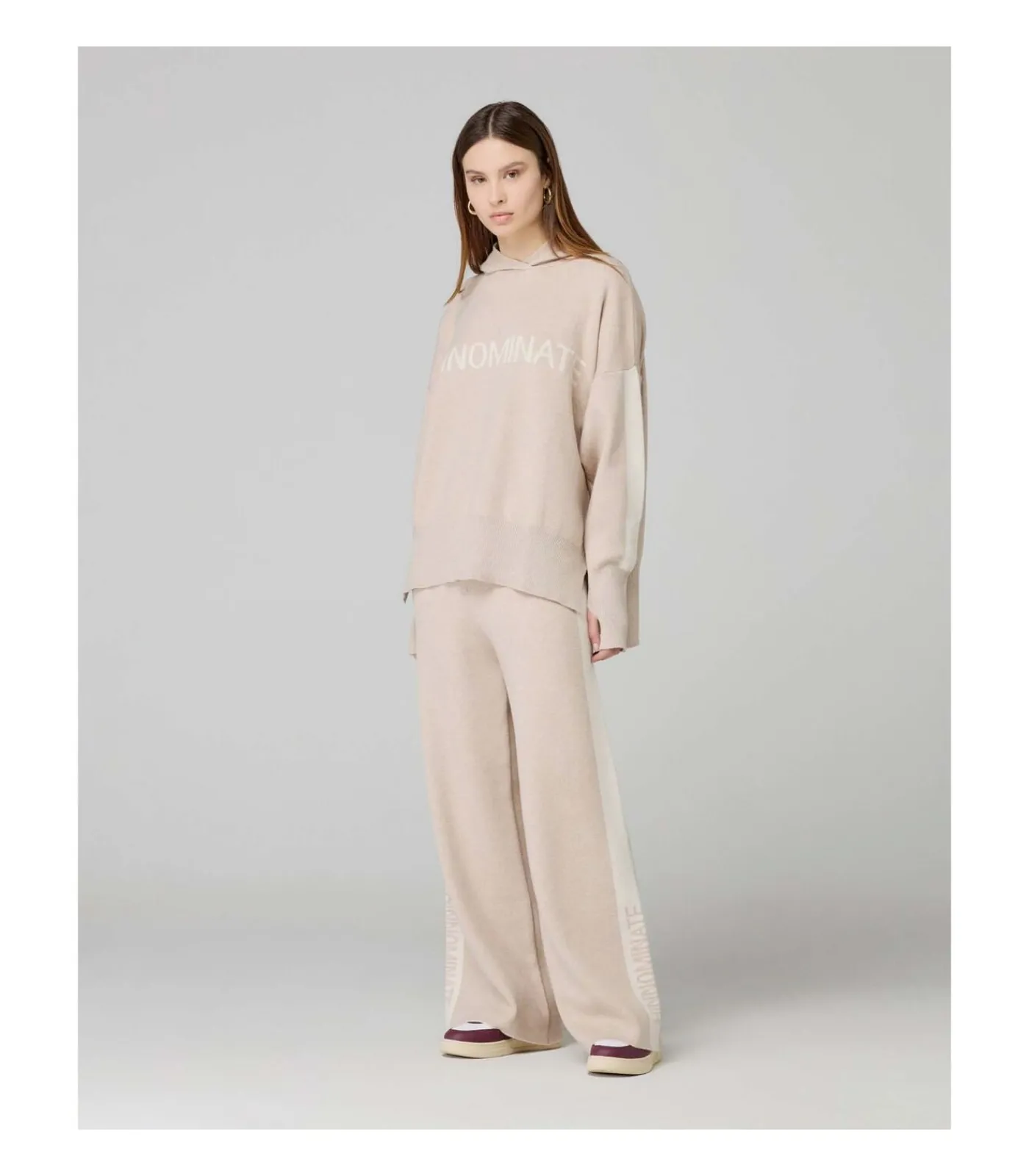 HINNOMINATE Pantalone In Maglia A Palazzo C/Bande In Contrasto beige