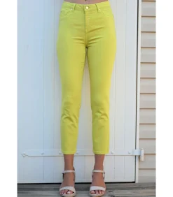 BLEU D'AZUR PAULA - 7/8 LIME STRETCH KATOENEN JEANS yellow New