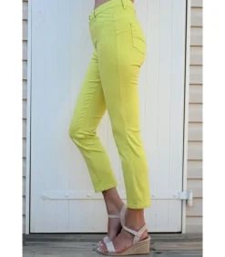 BLEU D'AZUR PAULA - 7/8 LIME STRETCH KATOENEN JEANS yellow New