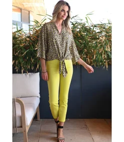 BLEU D'AZUR PAULA - 7/8 LIME STRETCH KATOENEN JEANS yellow New