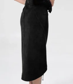 Smart & Joy Plooiende rok met split en vetersluiting middenvoor black New