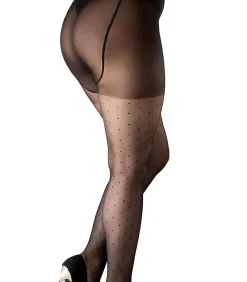 Giulia Positive Amalia 20den Sheer (enkel grote maten) Panty met stippen - Zwart - 2XL black New