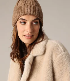 Deeluxe PRALOUP - Kabelgebreide muts met manchet en pompon met bonteffect taupe Sale