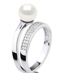 Pearls & Colors Prestige sieradenring - echte ronde zoetwater gekweekte parel 7-8 mm - 925 zilveren duizendsten - verstelbare maat white