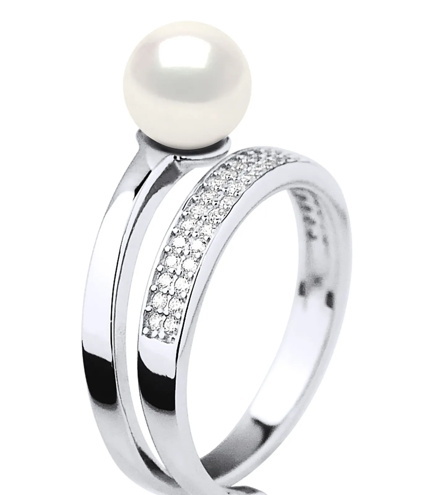Pearls & Colors Prestige sieradenring - echte ronde zoetwater gekweekte parel 7-8 mm - 925 zilveren duizendsten - verstelbare maat white