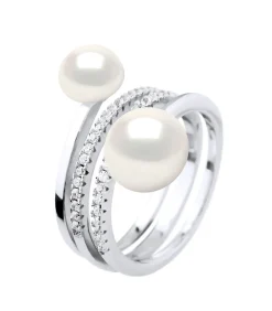 Pearls & Colors Prestige sieradenring TOI & MOI - originele zoetwater gekweekte parels knoppen 7-8 en 9-10 mm - 925 zilveren duizendsten - verstelbare maat white