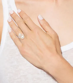 Pearls & Colors Prestige sieradenring TOI & MOI - originele zoetwater gekweekte parels knoppen 7-8 en 9-10 mm - 925 zilveren duizendsten - verstelbare maat white