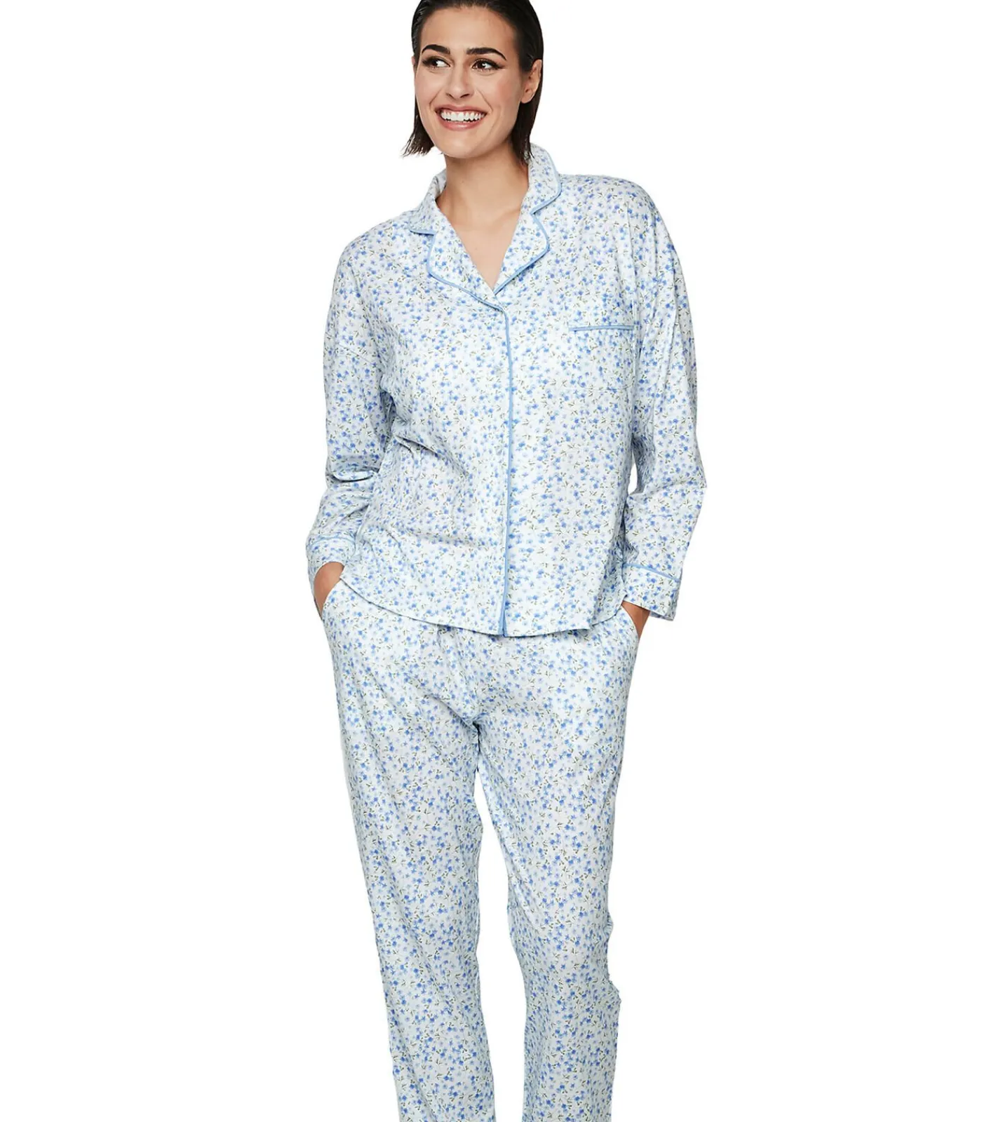 SELMARK Pyjama broek shirt lange mouwen P111 PREPPY FLOWERS blue Discount
