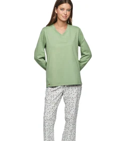 SELMARK Pyjama broek top lange mouwen P111 PREPPY FLOWERS taupe Hot