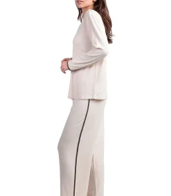ADMAS Pyjama broek top lange mouwen V-hals Elegant Bij Home beige Online