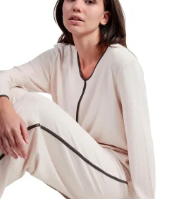 ADMAS Pyjama broek top lange mouwen V-hals Elegant Bij Home beige Online