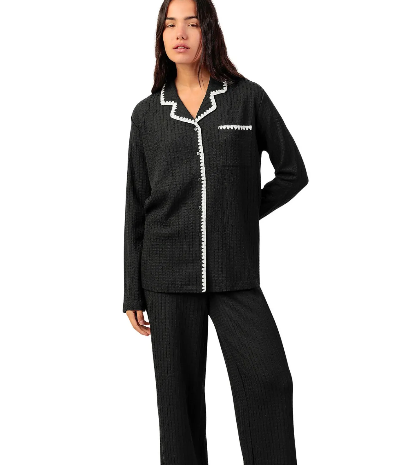 ADMAS Pyjama met wijde broek en shirt lange mouwen Stitching black Hot