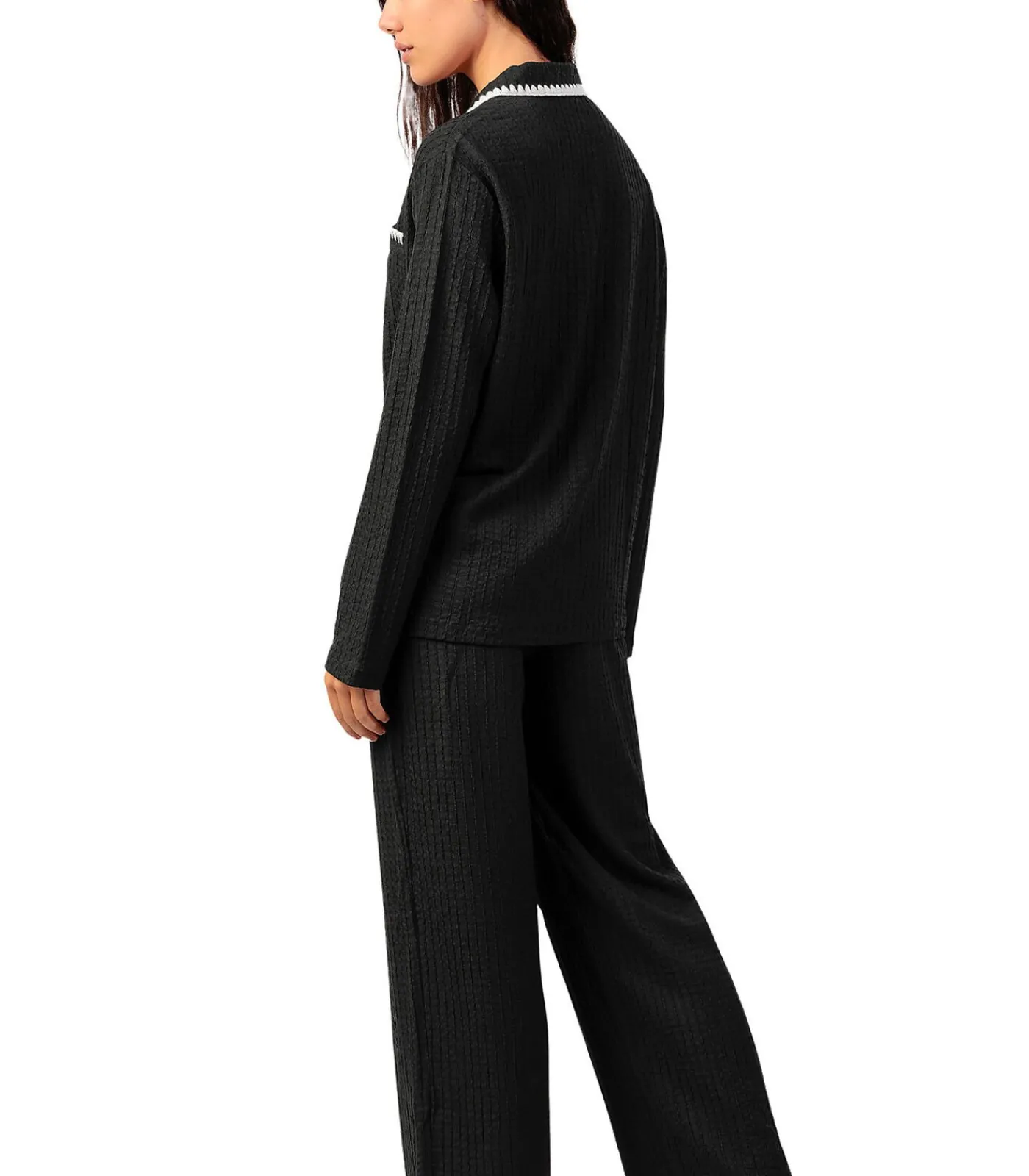 ADMAS Pyjama met wijde broek en shirt lange mouwen Stitching black Hot