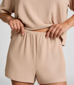 Hunkemöller Pyjamashort van geborstelde jersey beige Online