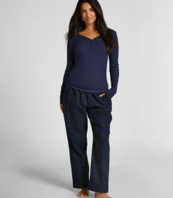 Hunkemöller Pyjamatop met lange mouwen Henley blue Hot
