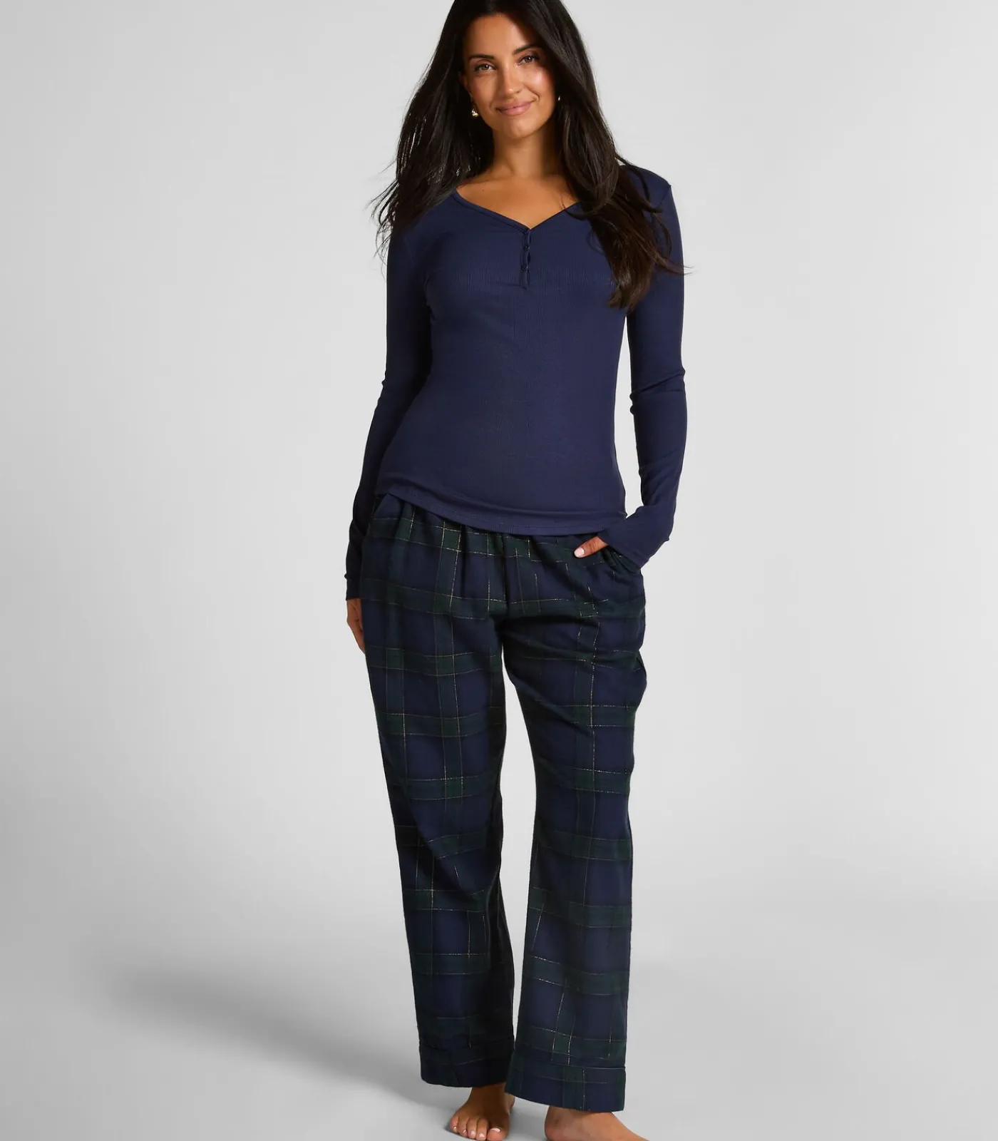 Hunkemöller Pyjamatop met lange mouwen Henley blue Hot