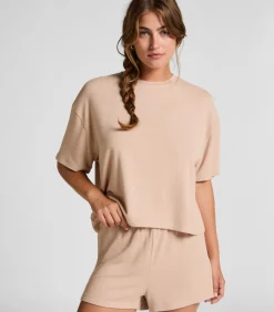 Hunkemöller Pyjamatop van geborstelde jersey beige New