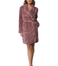 Pastunette Rebelle Teddy dames Badjas Fleece - Warme winter Ochtend jas met sjaalkraag red Outlet