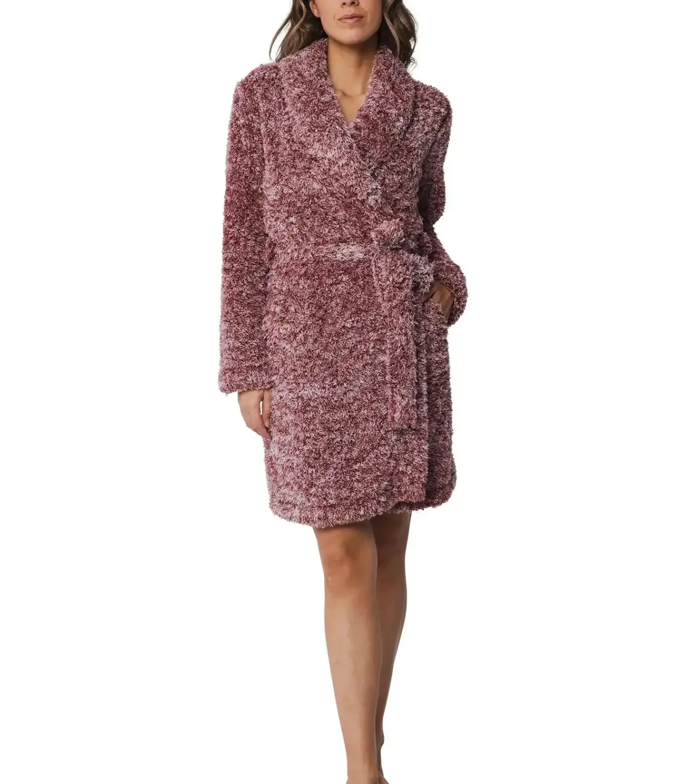 Pastunette Rebelle Teddy dames Badjas Fleece - Warme winter Ochtend jas met sjaalkraag red Outlet