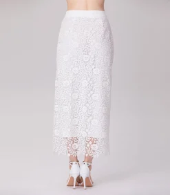 Smart & Joy Rechte midi-rok met kant en middenknopen white New