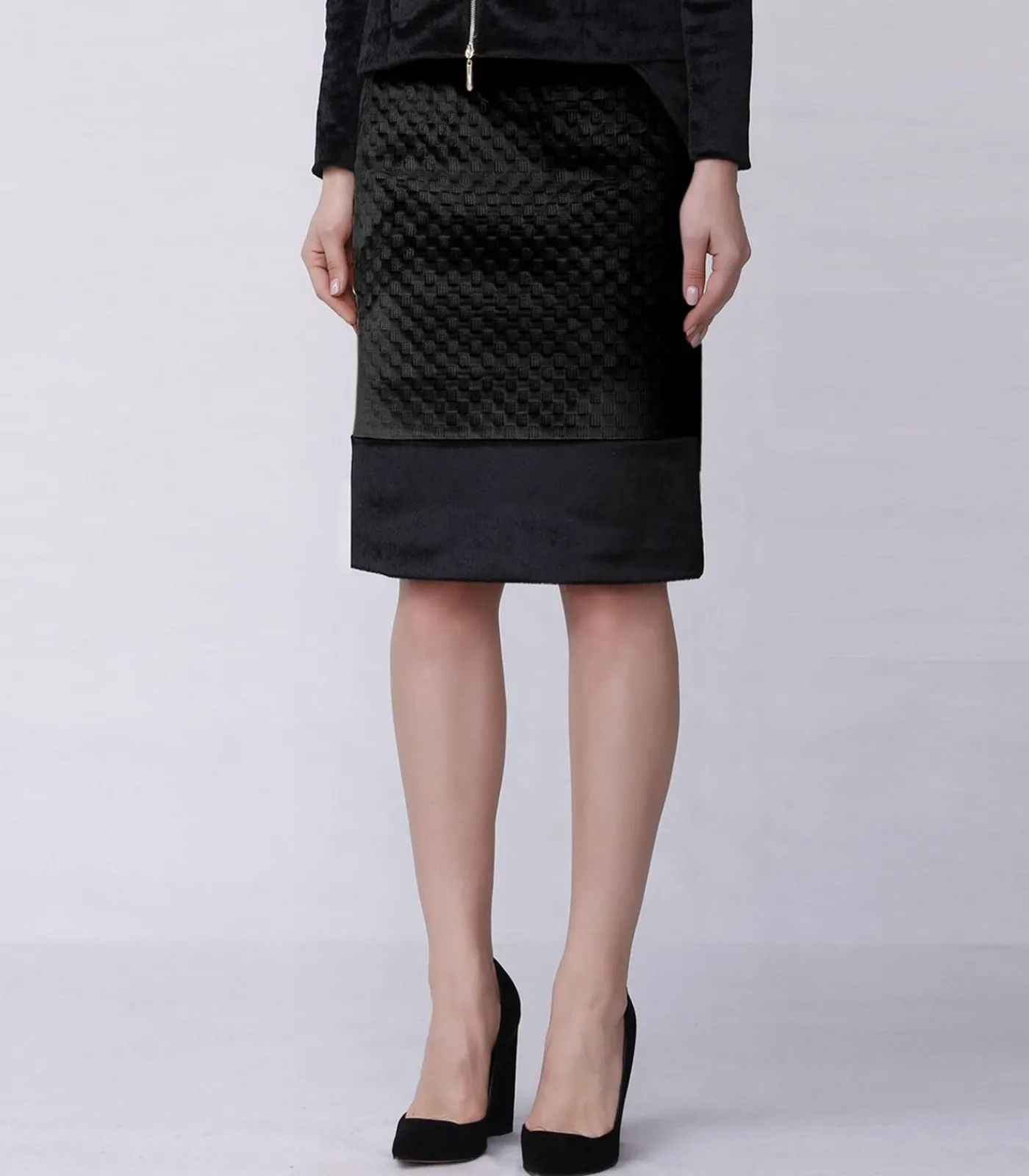 Smart & Joy Rechte rok van structuurfluweel en imitatiepaardenhaar black Outlet