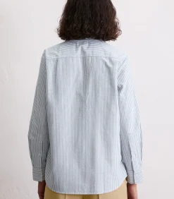 Marc O'Polo Regular gestreepte blouse met opstaande kraag darkBlue Clearance