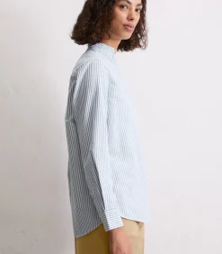 Marc O'Polo Regular gestreepte blouse met opstaande kraag darkBlue Clearance