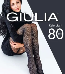 Giulia Rete Light Tissue 80den Netpanty met geometrisch patroon - Zwart - M black Discount