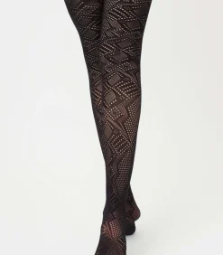 Giulia Rete Light Tissue 80den Netpanty met geometrisch patroon - Zwart - M black Discount