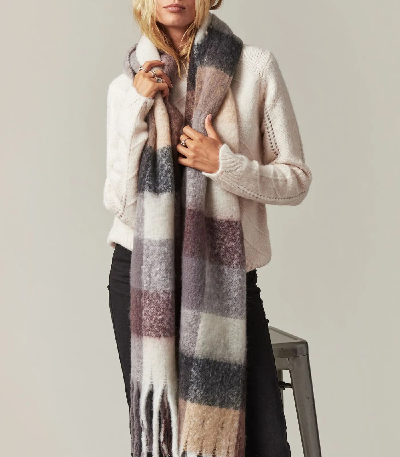 Deeluxe REYA - Volumineuze geruite sjaal lightBrown