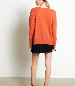 Studio Cashmere8 RIA 3 Diepe V-Hals Trui - 100% kasjmier mandarinOrange Best