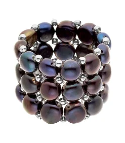 Pearls & Colors Ring 3 Rijen - Echte zoetwaterparels 3-4 mm - Kwaliteit AAA + - Aanpasbare maat black Sale