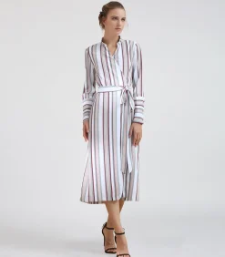 Smart & Joy Robe portefeuille manche longues à imprimé rayures multicolor Outlet