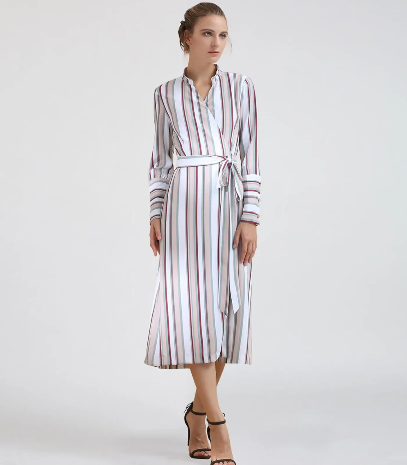 Smart & Joy Robe portefeuille manche longues à imprimé rayures multicolor Outlet