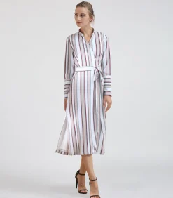 Smart & Joy Robe portefeuille manche longues à imprimé rayures multicolor Outlet