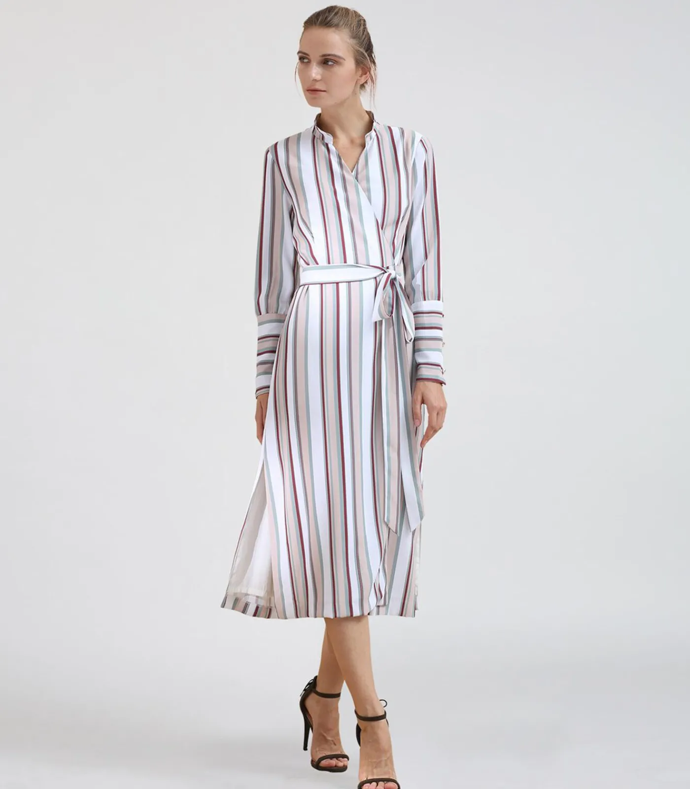 Smart & Joy Robe portefeuille manche longues à imprimé rayures multicolor Outlet