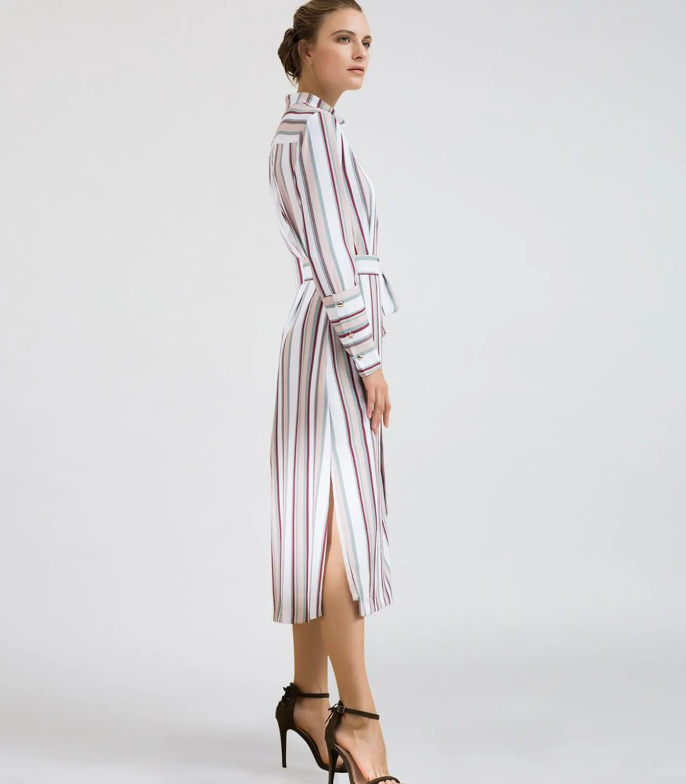 Smart & Joy Robe portefeuille manche longues à imprimé rayures multicolor Outlet