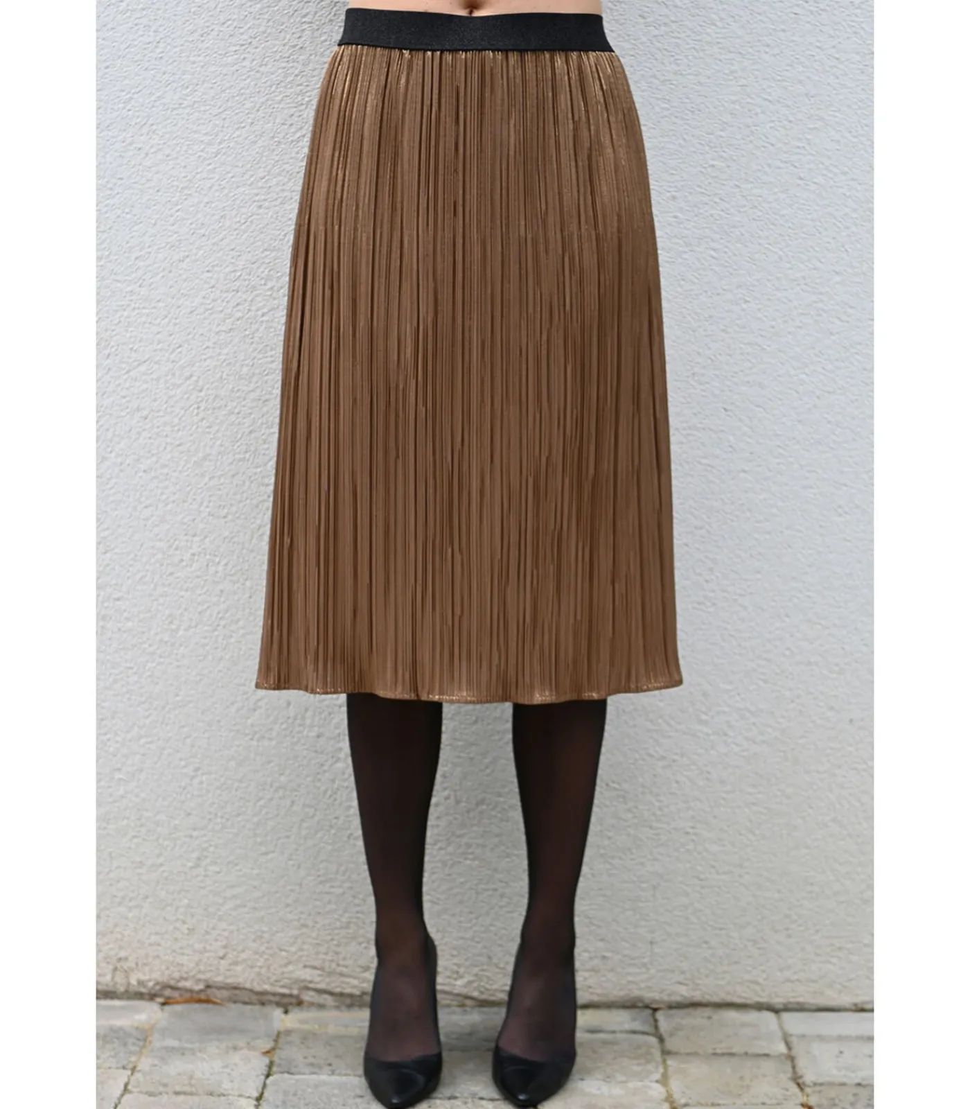 BLEU D'AZUR ROCKIE GEPLOOIDE MIDI ROK BRONS GLANZEND bronze Online